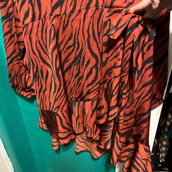 Rust color tiger stripped faux wrap dress - Picture 2 of 2